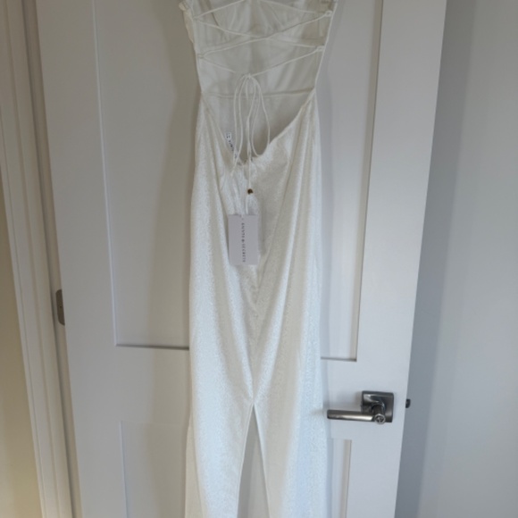 NWT, Selfie Leslie Dream Crush Lace-Up Back Mesh Overlay Midi Dress White - Picture 7 of 10